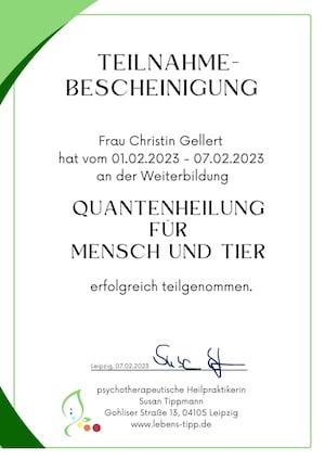 Urkunde als Zertifikat Heilen mit Zeichen Christin Gellert