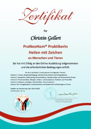 Urkunde als Zertifikat Heilen mit Zeichen Christin Gellert