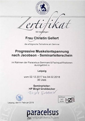 Zertifikat für Seminar für Progressive Muskelentspannung Christin Gellert